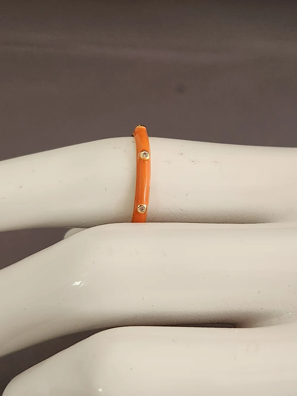 Orange Enamel Dome Ring with Gold And Crystal Accents